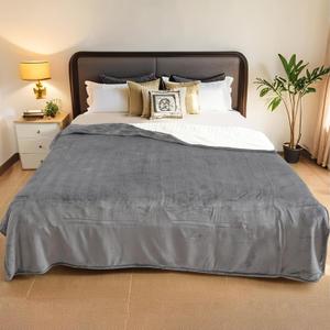 Electric Heated Blanket Full Size 72"x84", Dual-Sided Soft Flannel & Sherpa, LCD Display 10 Heat Settings with 1-12H Timer & Overnight Safe, Bed & Couch, Machine Washable, Light Grey