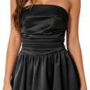 Women's Strapless Bubble Mini Dress Tube Top Ruched Bow Tie Back Party Cocktail Dresses (M)