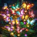 Solar Lights Outdoor Garden Decor: 4 Pack 68 Silk Butterflies with 88 Color-Changing LEDs - Auto On/Off 12H Magical Lighting IP65 Waterproof for Yard Patio Pathway - Unique Gifts for Mom Grandma