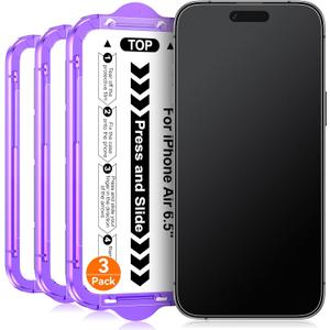 3 Pack for iPhone Air / 17 Air 6.5 inch Matte Glass Screen Protector, Auto Alignment Quick Fit Easy Installation, Anti Glare Anti Fingerprint Tempered Glass, Smooth Touch, Case Friendly