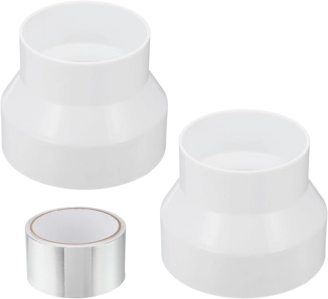 PATIKIL 2 Pcs Duct Reducter, 5" to 3" PVC Air Ducting Adapter Ducting Reducer Increaser Cone for Bathroom Kitchen Inline Ventilation Systems, White