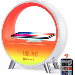 Dekala 5G Arches Gradual Sunrise Alarm Clock with Wireless Charging Sunset White Noise Sleep Sound Machine Bluetooth Speaker with Night Light for Adults Touch/ App/ Button Control Support 2.4G 5G WiFi