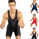 Wrestling Singlet Men & Kids Sleeveless Athletic Gym Training Competition Black Navy Red Teal (XXS / YL 51-70 lbs.)