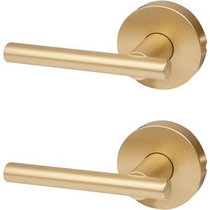 Designers Impressions Kain Design Satin Brass Dummy Non Turning Euro Door Lever Hardware for Closet Doors (Non- Functioning), 2 Pack