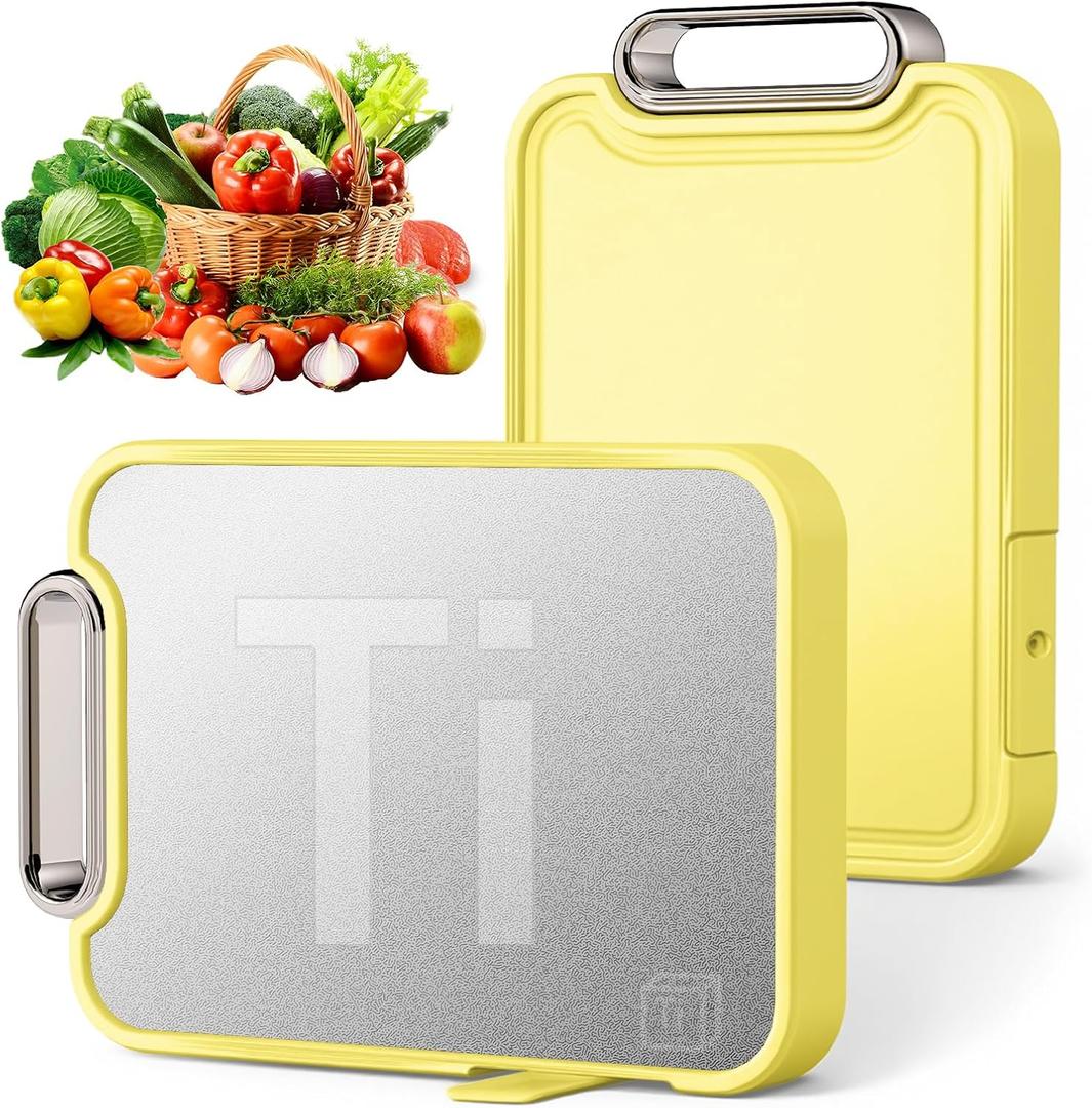 Titanium Cutting Board for Kitchen, Cutting Boards Non Toxic Double Sided Metal Pure Titanium and Wheat Straw PP Chopping Board Food Grade Easy to Clean Large Size 16"*10"*0.9"(Yellow)
