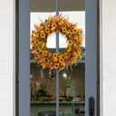 J'FLORU Artificial Fall Wreath 22 Inch Fall Wreaths for Front Door Autumn Porch Farmhouse Thanksgiving Day Harvest Festival