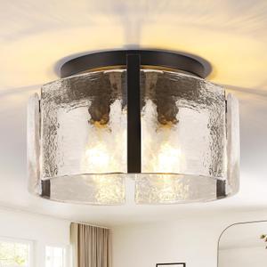 Black Semi Flush Mount Ceiling Light,Farmhouse Kitchen Light Fixture,3-Light Modern Glass Close to Ceiling Lights for Hallway Entryway Dining Room Foyer Bedroom Laundry,15 Inch