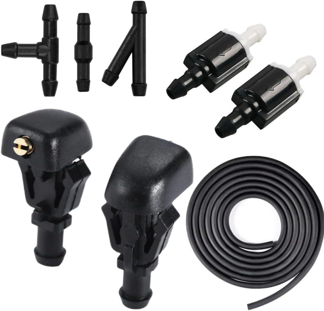 Click&Fit Windshield Washer Spray Nozzles replacement kit for Ford F150 E150 E250 E350 Taurus Flex Expedition Crown Mercury; Windshield water jet accessories (2pcs sprayers, fluid hose, check valves)