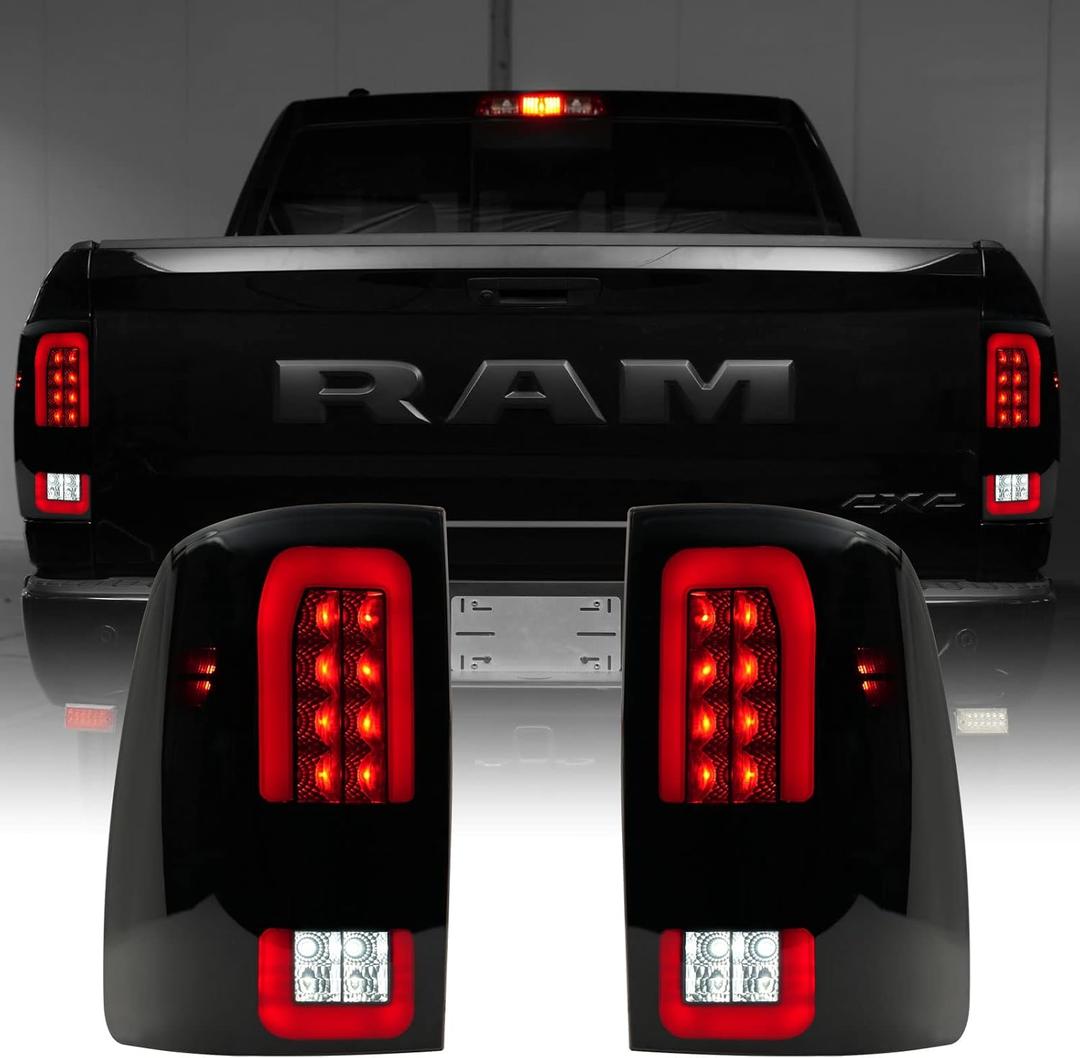 Upgrade LED Tail Light, Smoke Lens, ABS Plastic, Compatible with Dodge RAM 1500 2009-2018, 2500 3500 2010-2018, High-Output LED, IP67 Waterproof, Plug and Play