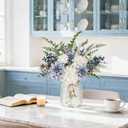 Der Rose Fake Flowers in Vase Silk Artificial Navy Blue Flowers Arrangements with Glass Vase for Dinning Coffee Table Centerpieces Home Kitchen Farmhouse Wedding Decor