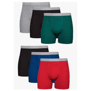 Hanes mens Underwear Boxer Briefs Pack, Cool & Breathable Cotton Moisture-wicking Underwear for Men, No Ride Up, 4 Pcs, Black, Grey, Blue, Red