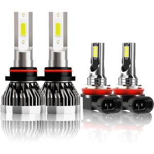 H8/H9/H11 9005 bulb combination, 66000LM ultra bright 6500K 9005 H11 bulb, no cooling fan, truly plug and play, non-polar, wide-angle drive fog lights, set of 4