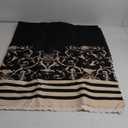 Boho Floral Linen Tablecloth Abstract Beige Black Damask Flower Pattern Rectangle Table Cloth for Modern Vintage Dining Room Kitchen Parties Weddings Birthday Decor, 60x102 inches