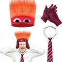 Anger Costume with Flame Hairy Headband，Stripe Tie & Red Gloves Angry Dress up Halloween Cosplay Outfits, One Size