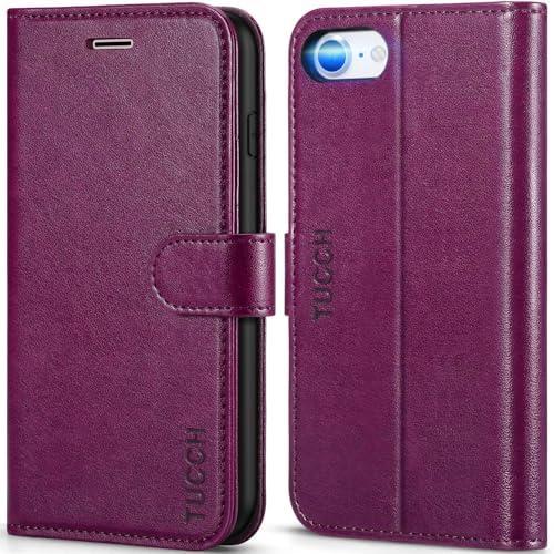 TUCCH Wallet Case for iPhone SE 2022/SE2, iPhone 8/7, PU Leather Credit Card Holder [TPU Interior Protective Case] Stand Folio Flip Cover Compatible with iPhone SE 3/SE 2/8/7, Plum Purple