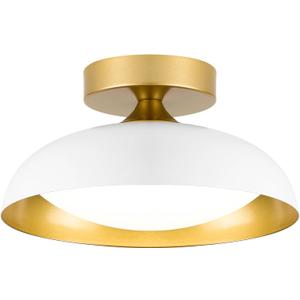 kudos Flush Mount Ceiling Light, 9.5inch LED Ceiling Light Fixture, White and Gold Finish, 12W 600lm Modern Hanging Light Fixtures for Living Room, Bedroom, Hallway, 5CCT Adjustable, KDCL01-WT-S