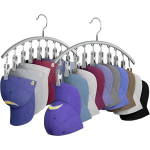 Yecuip Hat Hangers for Closet, Metal Hat Organizer for Baseball Caps 2 Pack Door Hat Racks for Baseball Caps w/ 10 Large Clips, Baseball Cap Hangers for Closet Storage, Fits All Caps