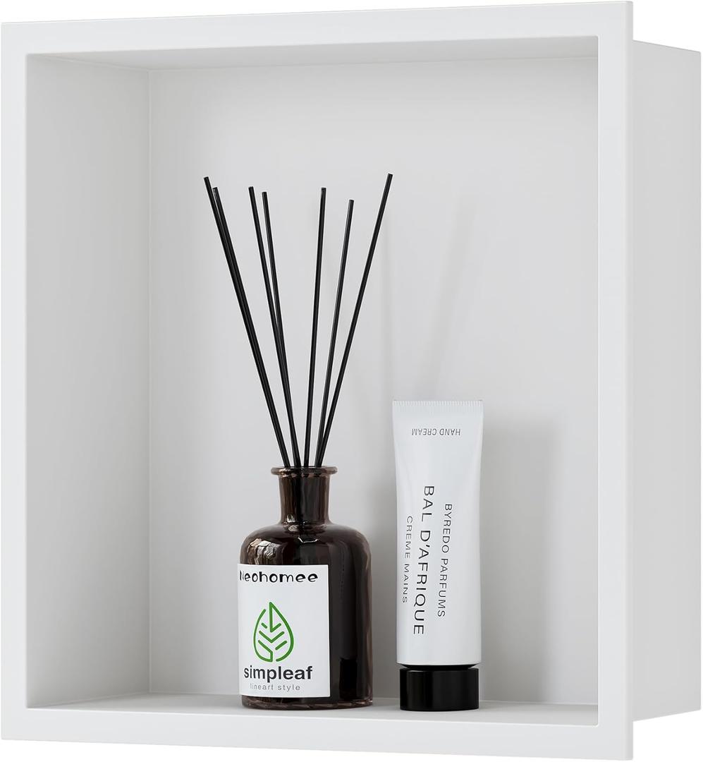 Neodrain White Shower Niche, Insert Storage Shower Shelf (Outside Size 13.1X13.1)(Inner Size 12" X 12"), Stainless Steel Wall Shelf No Tiled Recessed Niche Shower for Storage