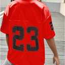 WDIRARA Girl's Number Graphic Jersey Shirts Short Sleeve V Neck Tees Oversized T-Shirt Tops (Red)