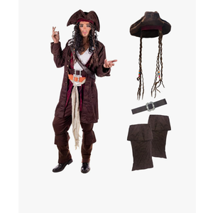 fun shack Pirate Smuggler Costume for Men - Deluxe Outfit with Hat, Wig, Belt & Boot Covers XL