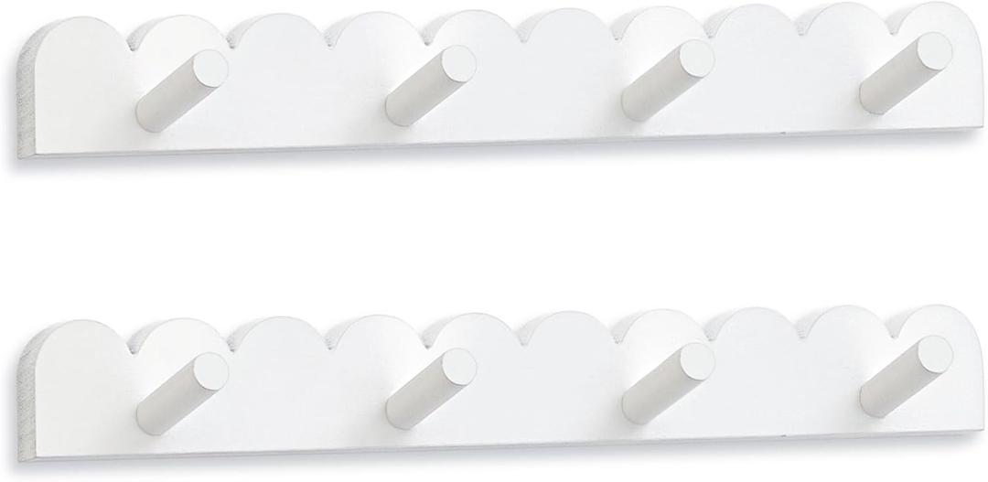 Leinuosen 2 Pack Scalloped Coat Rack Wall Mount Cute Nursery Wall Hook 16 Inch 8 Hooks Wood Backpack Hanger for Toddler Kids Clothes Hat Towel Keys Bathroom Classroom Playroom Nursery Decor