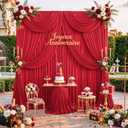 50ft x 10ft Wrinkle Free Red Backdrop Curtains for Parties, Polyester Photo Backdrop Drapes 10 Panels 5x10ft for Weddings Birthday Party Christmas Photography Background