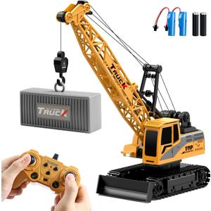 Dwi Dowellin Remote Control Crawler Crane for Boys,11-Channel 2.4GHz RC Construction Crane Toy for Kids Age 3 4-7 8 9 10 Year Old
