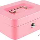 xydled Locking Steel Medium Cash Box with Removable Coin Tray and Key Lock,7.87"x 6.30"x 3.54",Pink