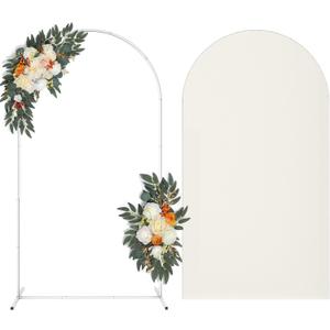 Arch Backdrop Stand with Spandex Arch Cover, 7.3 FT Wedding Balloon Arched Backdrop Stand Square Arch Frame for Birthday Party Bridal Baby Shower Background Ceremony Decoration (Beige)