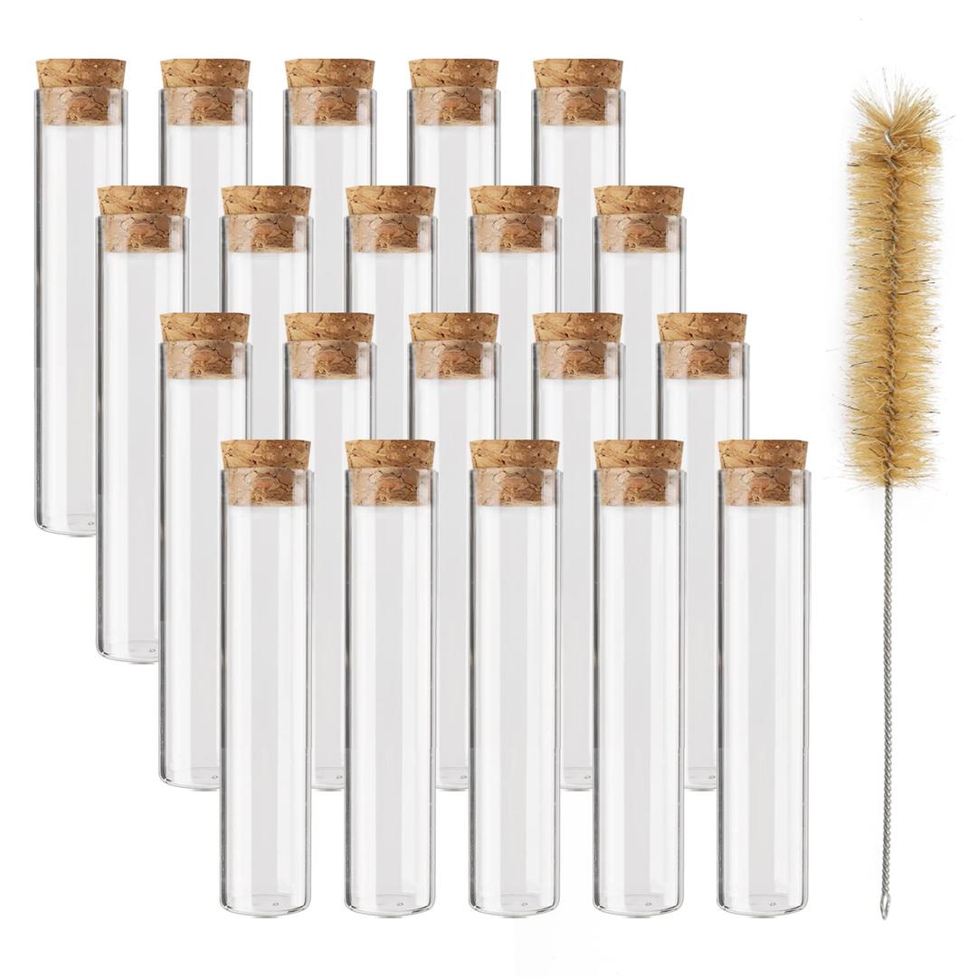 BTSD-home 20pcs Glass Test Tubes 25x120mm 45ml Clear Flat Test Tubes with Cork Stoppers for Plant Propagation, Party and Candy Storage