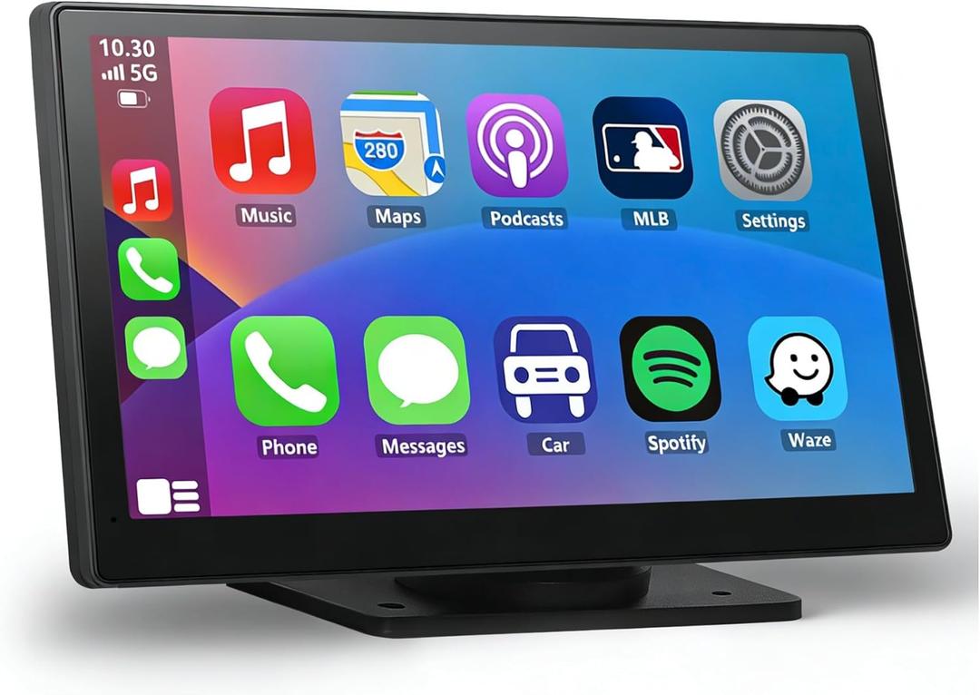 7" HD Portable Wireless Carplay Screen for Car, Touch Double Din Car Stereo with Apple Car Play & Android Auto, GPS, Voice Control, Mirror Link, Bluetooth Hands-Free, Multimedia Player for Vehicles