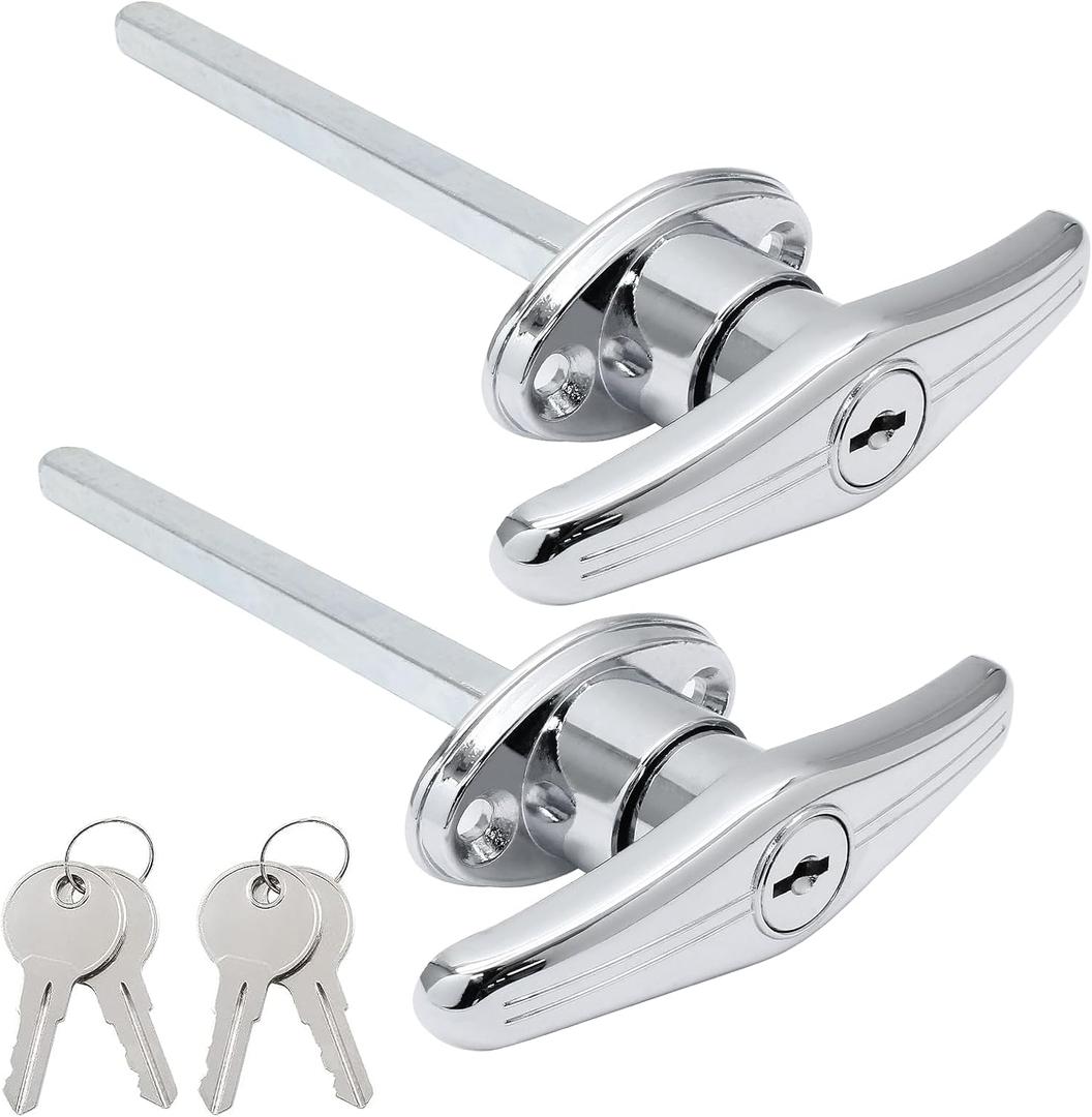Truck Cap Locking T-Handles 2 Pack Camper Topper Lock, Silver T Handle Canopy Replacement Lock
