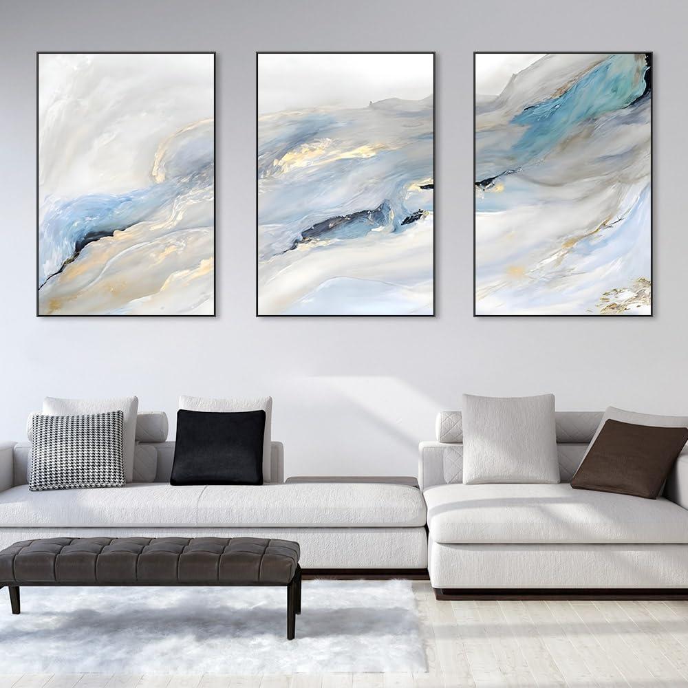 Framed Canvas Wall Art for Living Room,Wall Decorations for Bedroom Office Wall Decor Abstract Minimalist Painting,Large Wall Art Pictures 3 Piece Ready To Hang for Modern Home Decor (White)