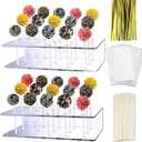 2 PCS Acrylic Lollipop Stand Display Holder 100PCS Lollipop Sticks 100PCS Clear Treats Bags and 100PCS Gold Metallic Twist Ties for Candy Cake Pop Making Tools