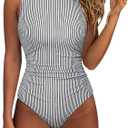 SUUKSESS Women One Piece Ruched Swimsuit Tummy Control Backless Bathing Suit (L)