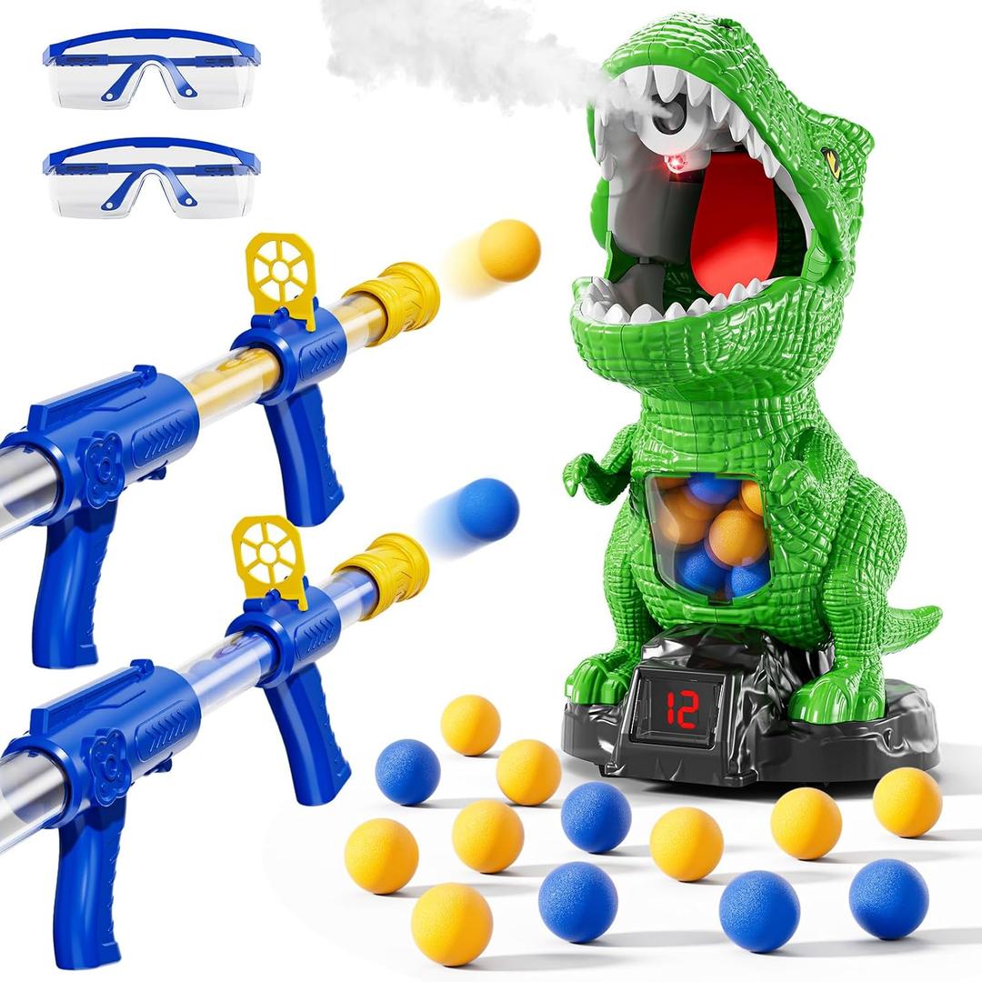 Dinosaur Shooting Toys for Kids 3-5 Years, Movable Target Shooting Games with 2 Air Pump Launcher, Interactive Competition Game Gift for Boys and Girls Ages 3 4 5 6 7 8 Years Old (2 Popper Guns)