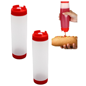2 PCs 16oz Squeeze Bottles,Inverted Plastic Squeeze Bottles Condiment Squeeze Bottles for Sauces for Sauces Ketchup Sour Cream Self Sealing Syrup Dispenser for Restaurants(Red)