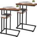Yoobure C Table End Table Set of 2, Side Tables Living Room, C Shaped Side Table, Couch Tables That Slide Under Couch Table with Metal Frame, Rustic Snack Table for Bedroom/Small Spaces Large Desktop (Berry Brown)