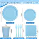 200Pcs Light Blue Party Plates and Napkins, 9and 7 Disposable Scalloped Baby Blue Paper Plates Cups Napkins Forks Set Party Supplies for Birthday, Wedding, Baby Shower Party Decorations, Serves 40
