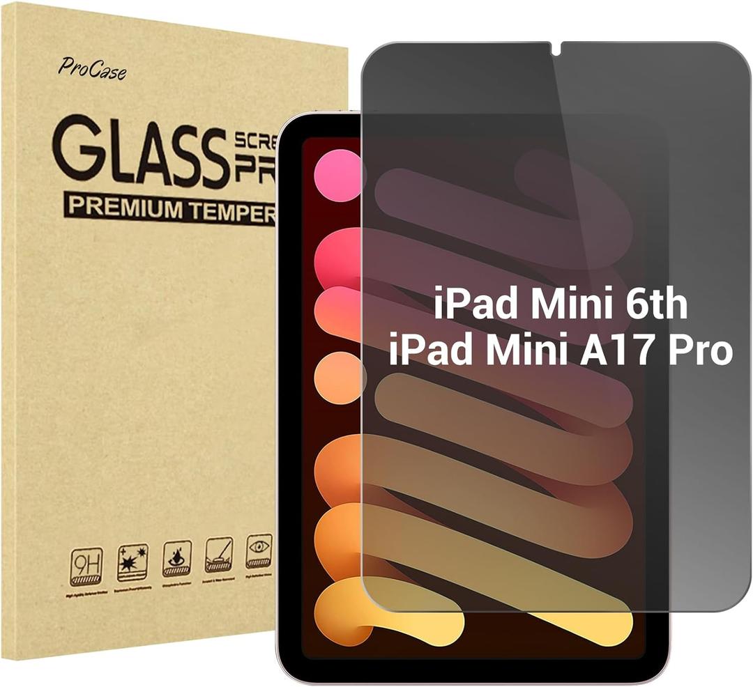ProCase Privacy Screen Protector for iPad Mini 7th(A17 Pro) 2024 / Mini 6th Generation 8.3" 2021, Anti-Spy Tempered Glass Film Guard for iPad Mini 7 6 8.3 Inch -1 Pack