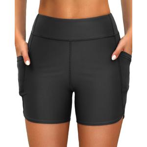 Daci Women High Waisted Swim Shorts - 5" Bathing Suit Short with Pockets Tummy Control Swimsuit Bottom Boy Shorts (X-Large, Black)