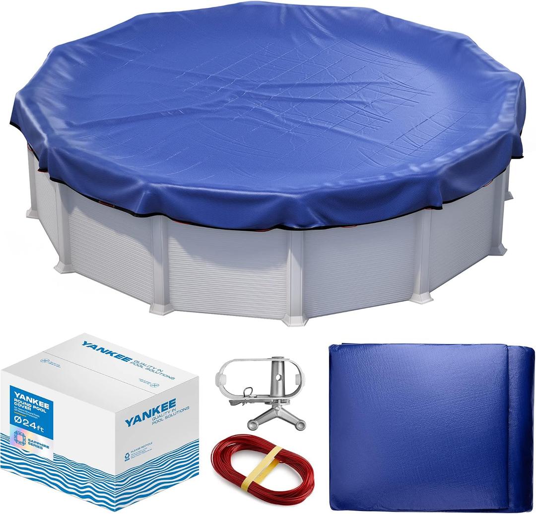 Winter Pool Cover 24 ft Round for Above Ground | Extra Thick & Durable Above-Ground Pool Cover | Sapphire Series of Premium Cold- and UV-Resistant Pool Cover | by Yankee Pool Pillow