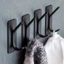 GLUIT Adhesive Towel Hooks for Bathroom Wall Hooks for Hanging Heavy Duty for Door Coat Rack Sticky Hanger Holder Durable Stainless Steel (Black, 4 Pack)