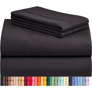 LuxClub 4 PC California King Sheet Set, Breathable Luxury Bed Sheets, Deep Pockets 18" Wrinkle Free Cooling Sheets Machine Washable Hotel Bedding Silky Soft - Black Cal King