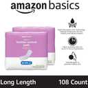 Amazon Basics Incontinence Pads for Women Long, Bladder Control, Postpartum, Moderate Absorbency, Unscented, 108 Count (2 Packs of 54)