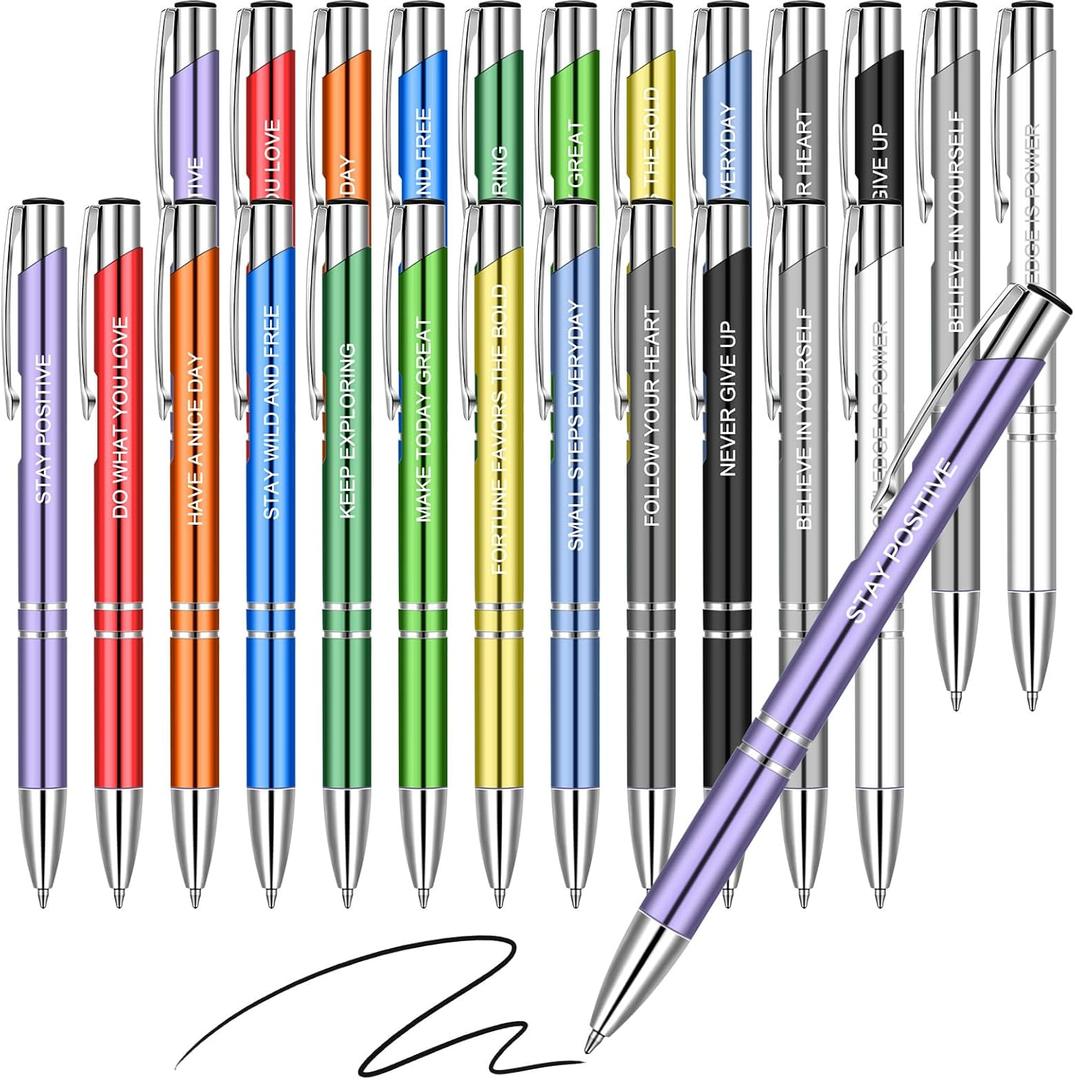 24 Pcs Inspirational Pens Bulk Coated Metal Personalized Motivational Ballpoint Pens with Quote for Back to School Gift Women Desk Encouraging Supplies, 12 Style