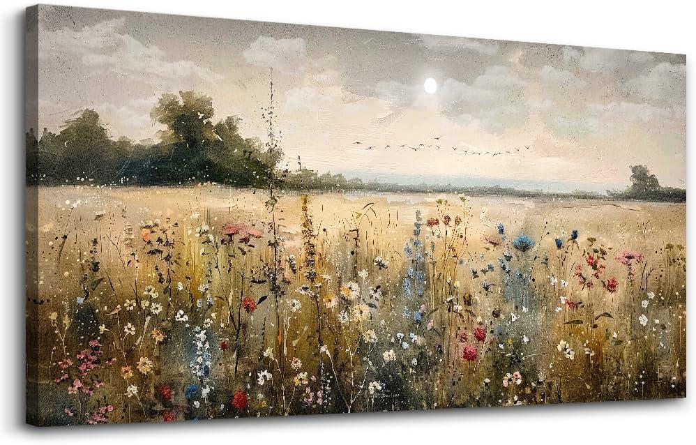 Wapluam Framed Wall Decor For Living Room Canvas Prints Wall Art Bedroom Office Decoration Vintage Abstract Painting Rural Natural Landscape Artworks Pictures Ready To Hang Farmhouse Home Decor (48L" x 24W")