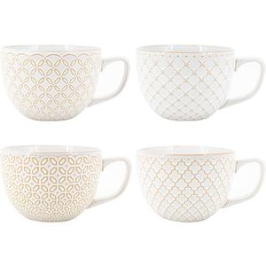 DOWAN 24oz Coffee Mug Set of 4, Large Soup Mugs, Vintage Embossed Mugs with Handle for Enjoying Coffee, Soup, Ramen, and Cereal at Home or in the Office