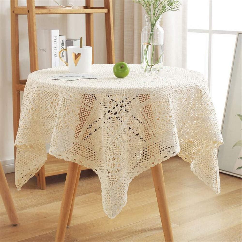 AMIPOS Vintage Beige Cotton Crochet Tablecloths Lace Doilies Square Tablecloths Table Cover Wedding Home Party Decor (33x33 Inch)