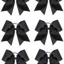 Oaoleer 8inch Jumbo Large Cheer Bows Ponytail Holder Elastic Band Handmade Boutique Hair Accessories for Cheerleading Teen Girls College Women Sports (6PCS, Black)